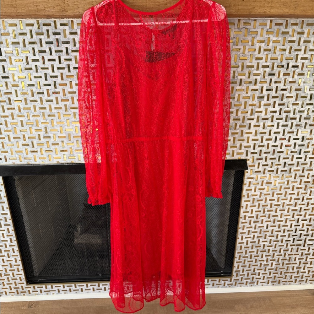Banana Republic Vibrant Red Long Sleeve Lace Dress